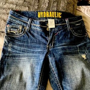 Hydraulic distressed jean capri shorts Size 14